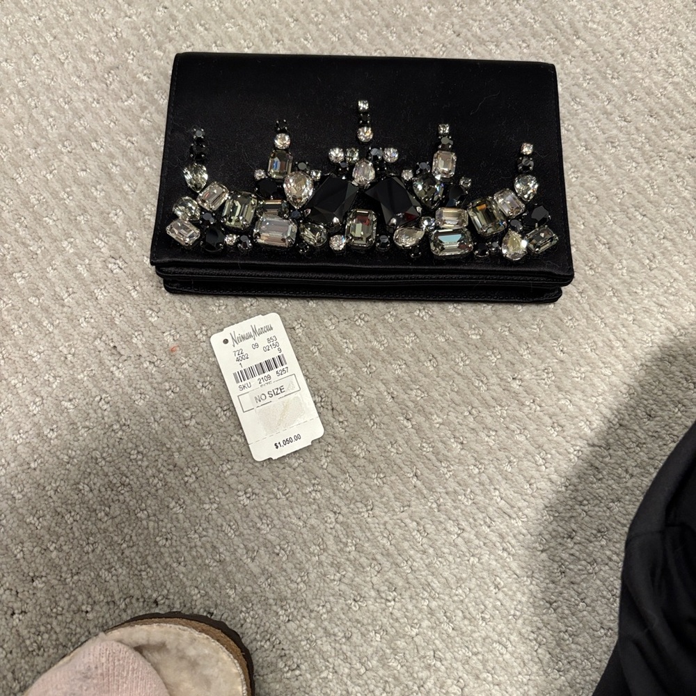 Prada Black Satin Clutch with Crystal Accents - Picture 2 of 6